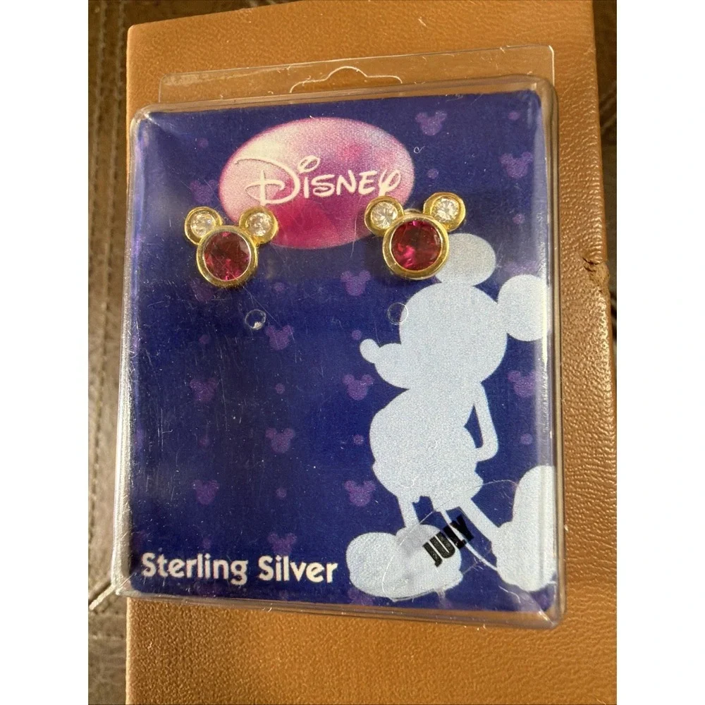Vintage‎ Disney Sterling Silver Mickey Mouse July Birthstone Earrings Gold Wash